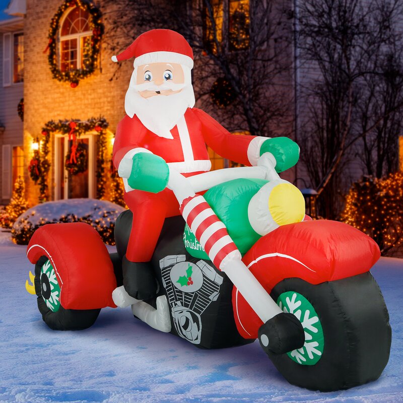 The Holiday Aisle 8 Ft Inflatable Christmas Santa On A Motorcycle
